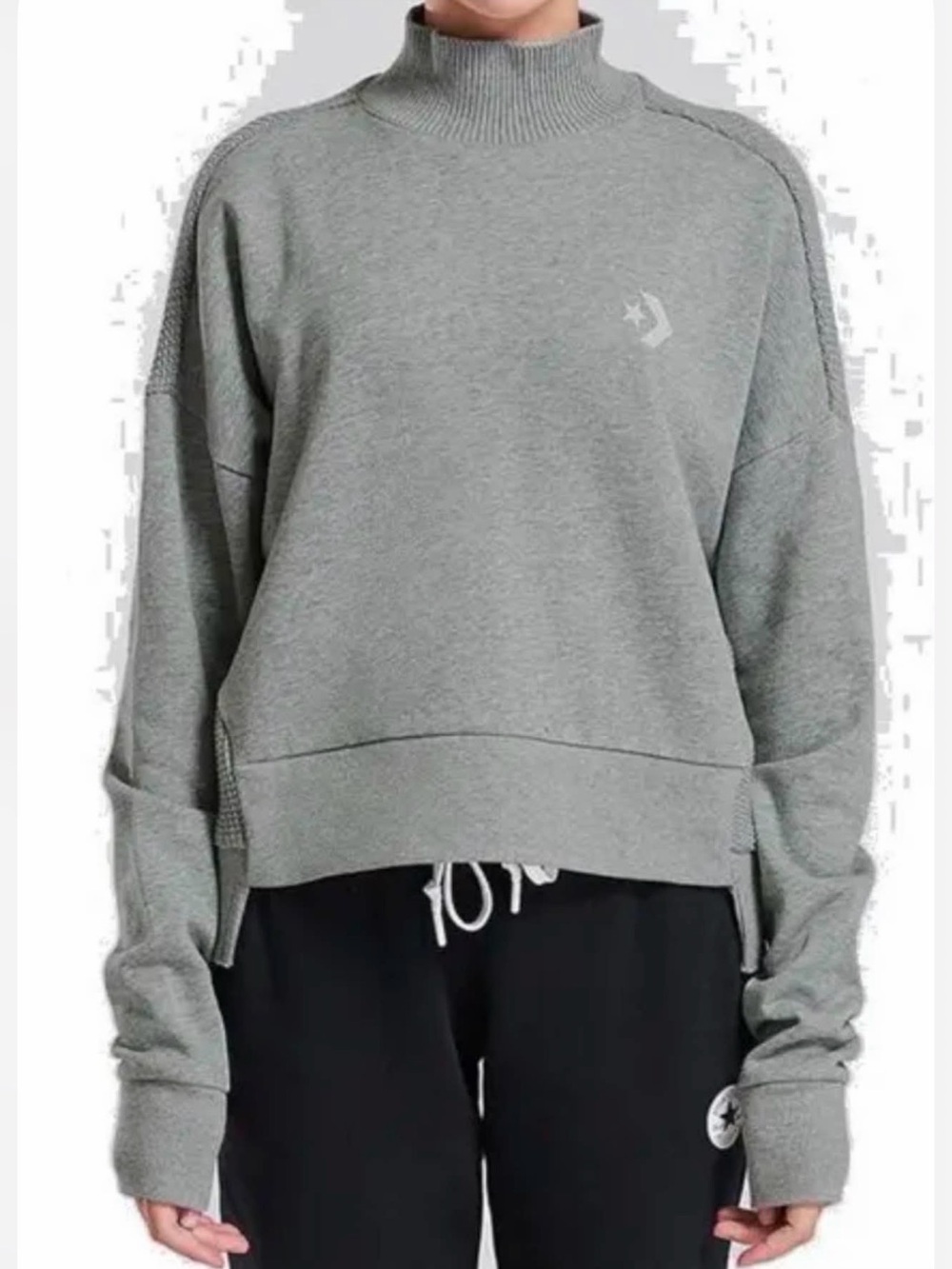 Converse Gray Ribbed cropped turtleneck sweater
